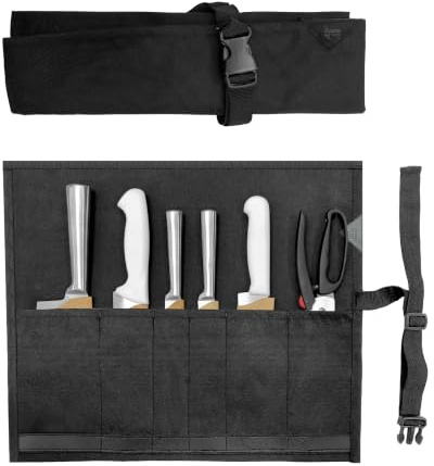 Under NY Sky Messerrollenkoffer – 6 Fächer – robuste Oxford-Canvas-Tasche – lederverstärkt – tragbare Tasche für Kochutensilien, Utensilien, Besteck, Messer, Pinsel – Köche, Küche, Reisen, Geschenk