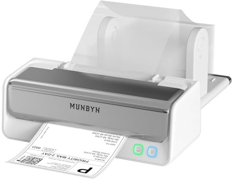 MUNBYN Thermal Label Printer with Label Holder, Wireless 4x6 Shipping Label Printer, Replaceable Print-Head, Bluetooth for iOS, macOS, Android, Windows, 405B