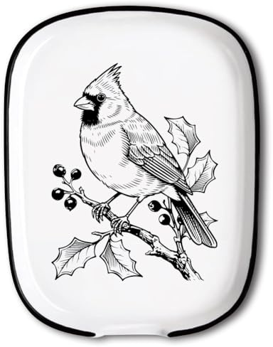 ANATTASOUL Christmas Ceramic Coffee Spoon Rest for Stove Top Cardinal Pattern 4.52x5.9 Large Teaspoon Holder, Heat Resistant Porcelain Kitchen Utensils Holder Decorative for Counter Cooking Gifts