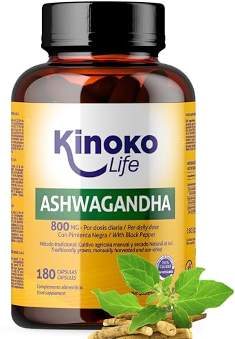 ASHWAGANDHA 800 mg 180 Kapslar 10 till 1 Extrakt med Svartpeppar Piperin Naturligt Adaptogen för Stress Kortisol och Mental Energi Vegansk