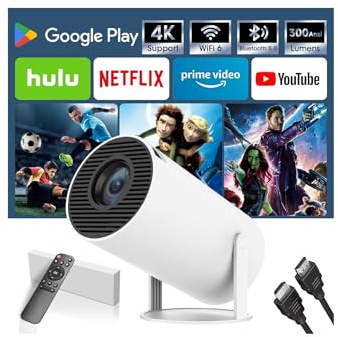 Mini Videoprojecteur 4K Supporte Portable Projecteur avec WiFi 6 & BT 5.0,1080P HD，Home & Outdoor Theater，Compatible HDMI/TV Stick/Laptop/Téléphones.