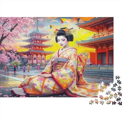 Kimono Frau Puzzle für Erwachsene 1000 Teile Puzzle Spiel Tempel Szene Konzentration Entspannung Dekoration 38x26cm/1000pcs