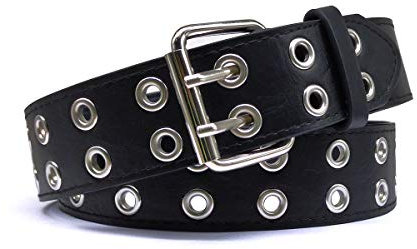 YUCFOREN Ledergürtel mit Doppelösen, Punk-Stil, Unisex - Schwarz - 28/38W US