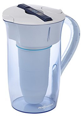 ZeroWater Caraffa filtrante rotonda da 10 tazze con filtro avanzato a 5 stadi, misuratore della qualità dell'acqua+cartuccia filtro dell'acqua inclusa, 2,4 litri, trasparente
