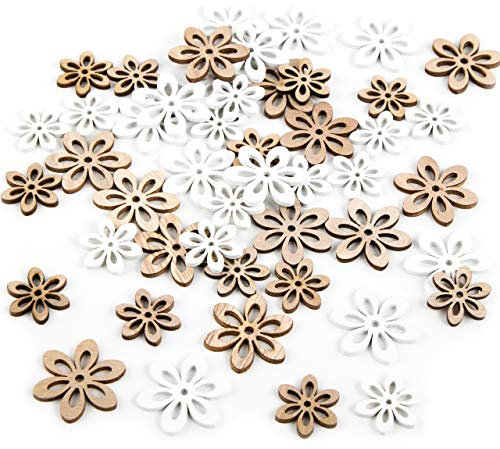 Logbuch-Verlag Streudeko Blumen 45 weiße Natur Holz mini Tischdeko Ostern Kommunion Feste Hochzeit Geburtstag Holzblumen 2,5-3,5 cm