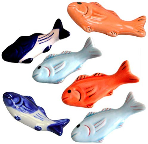 HEMOTON Fish Chopstick Rest Ceramic Japanese Chopsticks Pillow Rack Dinner Spoon Fork Knife Holder Dinnerware Stand Decoration Housewarming 6 Pcs (Assorted Style)