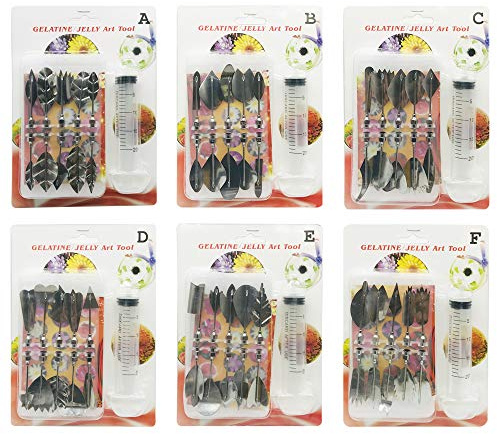 Woohome 3D Gelatine Kunst Werkzeuge, 60 Stück 3D Gelatine Gelee Blume Art Tools Jelly Kuchen Dekor Werkzeuge zum Pudding Kuchen Dekorieren (Stil: ABCDEF)