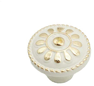 tooloflife 1PC Flower Round Handle Kitchen Cabinet Cupboard Door Drawer Pull Knob with Screws（White Porcelain(Dia. 31mm)）