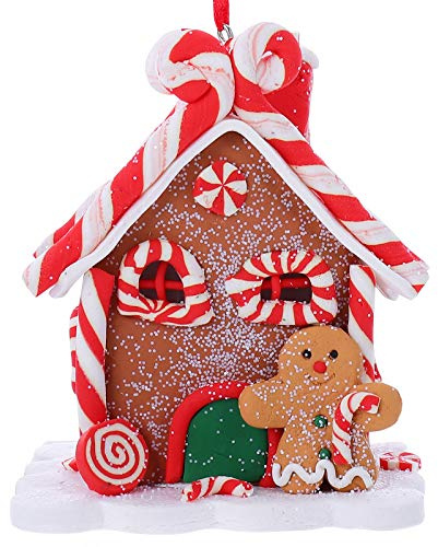 VOSAREA Christmas Lighted Gingerbread House Ornaments Glitter Claydough Candy House LED Snow Village for Christmas Tree Decoration Pre- lit Table Kindergarten Random Style