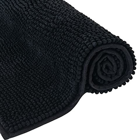 MIULEE Badematte 50x80cm Chenille Badteppich Badezimmerteppich rutschfest Waschbar Teppich Duschvorleger Badvorleger Duschmatte Bettvorleger Fussmatte Badezimmer Wohnzimmer Schlafzimmer Schwarz
