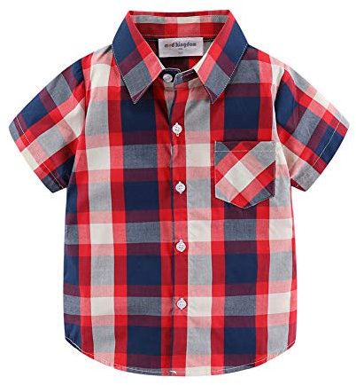 Mud Kingdom Petits Garçons Mignon Chemise à Carreaux Manche Courte Bleu Marine D'été Décontractée 7-8 Ans