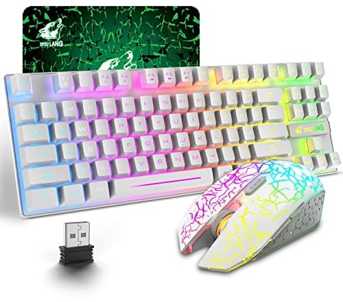 LexonElec T87 Wireless Keyboard and Mouse, Rgb Wireless Mouse and Keyboard Set, Rechargeable 3800mAh Battery Mechanical Feel Keyboards Rainbow LED Backlight Mute Mice for Laptop Pc Mac-White