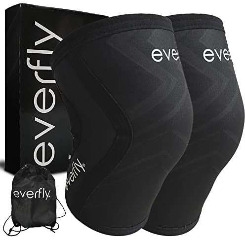 Everfly Kniesbandage Neoprene SCR 5 mm - 1 Paar - Cross Trainning - Kniestütze Schwarz - Sport Muskelaufbau - Herren Damen - Gewichtheben (M)