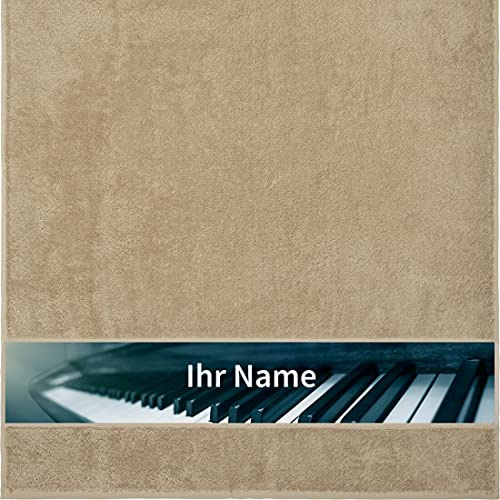 Manutextur Duschtuch mit Namen - personalisiert - Motiv Klavier 3 - viele Farben & Musik-Motive - Dusch-Handtuch - beige - Größe 70x140 cm - persönliches Geschenk mit Wunsch-Motiv und Wunsch-Name