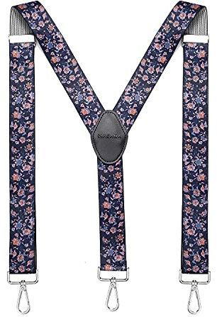 MASADA Herren Hosenträger mit robusten Karabiner Verschluss stufenlos verstellbar 3,5 cm breit und bis zu 195 cm Körpergröße - Blumen