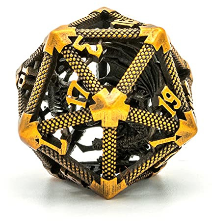 World of Dice - Fafnir W20-20-seitiger Würfel aus Metall, mit Drache im Inneren, ideal für Dungeons and Dragons (D&D), Das Schwarze Auge (DSA), und viele mehr, D20