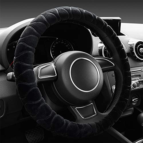 Lenkradbezug Plüsch Warm 36-39cm, Auto Lenkradhülle Anti Rutsch für Künstliche Wolle, Beheizbares Lenkrad Abdeckung Nachrüsten für Auto Winter Schutz Zubehör Universal (Schwarz)