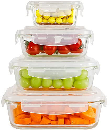 ecosa Frischhaltedosenset 4-teilig Glas | Frischhaltedosen | Vorratsdosen | Aufbewahrungsboxen | Glasbehälter | BPA-frei | Mikrowellen-,Spülmaschinen-,Backofen geeignet