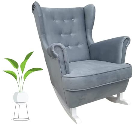 MartHome Schaukelstuhl Wohnzimmer - Relaxsessel, Schwingsessel - Stillstuhl, Schaukelstuhl - Komfortable Sessel für Schwangere Frauen, Velour Schaukelsessel, Relaxstuhl (Grau)