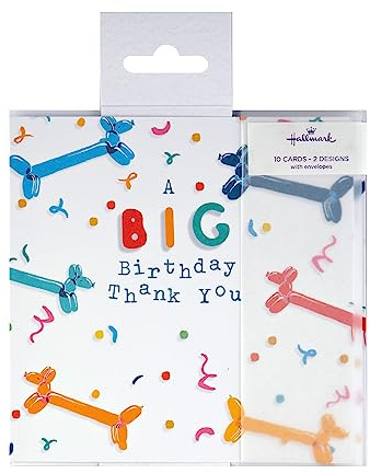 Hallmark Dankeskarten zum Geburtstag, 10 Stück, in 2 bunten Ballon-Designs