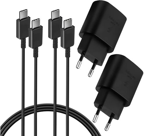2 Pack 25W USB C Ladegerät, Schnellladegerät Super Fast Netzteil mit Ladekabel Typ C Schnellladekabel für Samsung Galaxy S25/S24/S23/S22/S21 Ultra/Z Flip 6/Z Fold 6 5G/S20/S10/Note20/10/9/A54/A55