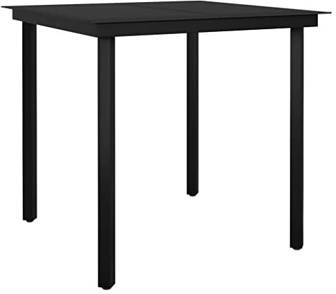 vidaXL Garten Esstisch Gartentisch Terrassentisch Balkontisch Gartenmöbel Outdoor Tisch Glastisch Außentisch Schwarz 80x80x74cm Stahl Glas
