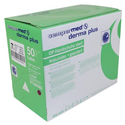 Semperit 3000006154 Naturlatex Sempermed Operationshandschuh Derma Plus, Naturweiß, Größe S, 50 Stück