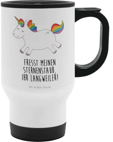 Mr. & Mrs. Panda Thermobecher Einhorn Happy - Geschenk, Thermobecher To Go, To Go Becher, Freude, Isolierbecher, Reisebecher, Einhorn Deko, Unicorn,