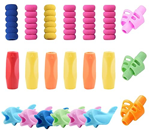 Udewo 21 PCS Pencil Grips, Silicone Pen Grips Pencil Holder Grip Finger Pencil Grip Foam Pen Writing Aid Grip Set Training Pencil Grips Finger Space Writing Tool for Kids Children Adult Handwriting