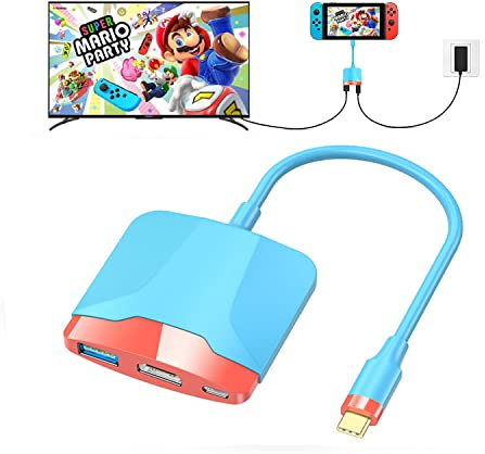Switch Dock per Nintendo Switch OLED, Docking Station di ricarica portatile per TV con porta HDMI e USB 3.0, base di ricambio da tipo C a HDMI, adattatore TV per MacBook Pro Air (rosso blu)