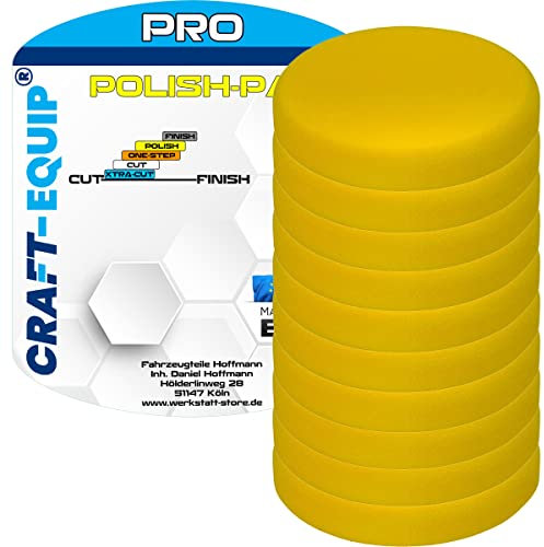 10er Sparpack Craft-Equip PRO RO Polierschwamm Polierpad mit Klettverschluss Made IN EU (10er Sparpack 125mm RO Polierschwamm Polish Gelb)