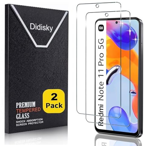 Didisky 2-Unidades Cristal Templado Protector de Pantalla para Redmi Note 11 Pro, Antihuellas, Sin Burbujas, Fácil de Limpiar, 9H Dureza,Transparente