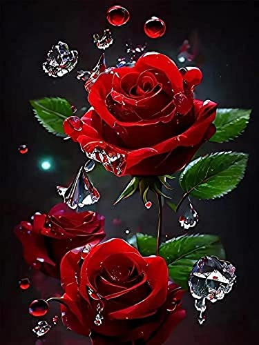 Eiialerm Kreuzstich Stickpackungen rote Rose DIY Vorgedruckt Kreuzstich Stickbilder 11CT Sticken Set für Erwachsene Anfänger Home Decor 30x40cm