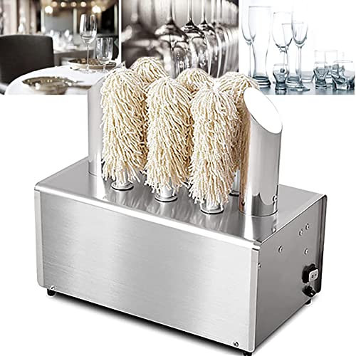 Electric Winery Wine Glass Polishing Machine, Commercial Glass Polisher, Heating Function&with 8 Microfiber Brush Heads, for Hotels, Bars, Restaurants