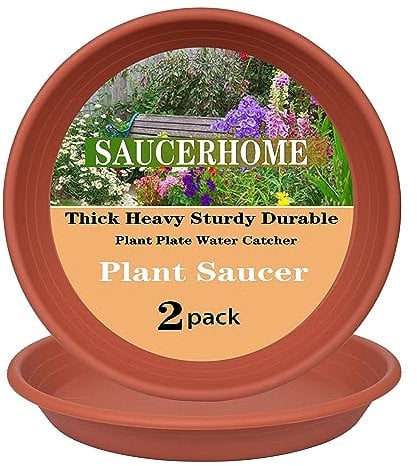 Plato de plástico para maceta, varios tamaños, bandeja de drenaje pesada para interiores, sin agujeros, retiene el agua, duradero, color terracota