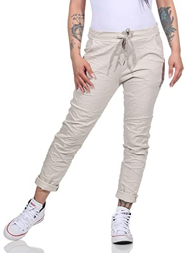 simaranda Damen Jogginghose im Vintage Look Sweatpants für Freizeit Sport und Fitness 8115 (as3, Numeric, Numeric_42, Numeric_46, Regular, Regular, Beige)