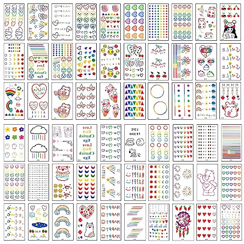 UMCHU 60 Blatt Tattoo Aufkleber für Frauen Smileys Tupfen Linien Blumen Herzen Fake Tattoo Aufkleber,Realistische Fake Tattoos,Wasserdicht Temporäre Tattoo Aufkleber