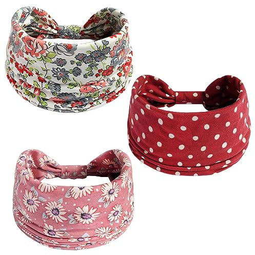 scicent Haarband 3 Stück Stirnbänder Damen Frauen Haarreifen Breite Boho Knot Yoga Sport Haarbänder Elastische Haarschmuck Mehrfarbig Weiche Turbane - 13534