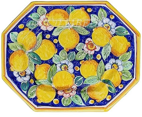 sicilia bedda - Piatto in Ceramica di CALTAGIRONE Decorazioni ARTISTICHE - Articolo Dipinto a Mano (Rettangolare 40x32, Limoni)