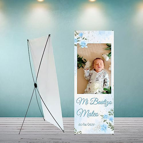 Bautizo Decoración Cartel personalizado Invitados Bautizo Flores Celestes personalizado en Español