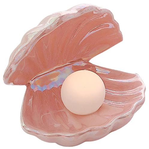 DOITOOL Muschellampe Led-Nachtlicht Esstisch-Dekoration - Keramik-Nachtlicht Kinderzimmer Nachtlichter Muschel-Perlen-Licht Tisch-Muschel-Licht Perlen-Lampe Shell-Nachtlampe