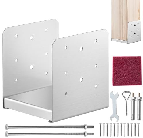 VEVOR Support de Poteau Bois 6''x6'' 152x152 mm Base d'Ancrage Poteaux Acier Inoxydable Taille Interne 140x150 mm avec Accessoire pour Rambarde, Main Courante, Balustrade de Terrasse, Porche, Pavillon