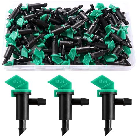 VooGenzek 60 Piezas 4 GPH 16 L/H Riego por Goteo Goteros Bandera Emisor, Bandera de Plástico Gotero, Goteros Riego de Bandera de Jardín, para Goteo Conectar Manguera, Verde