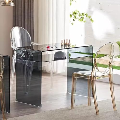 BOYITES Modern Tempered Glass Manicure Table, Floating Glass Nail Desk for Technician, All Transparent Manicure Station, Clear Beauty Salon Table, Multifunctional Writing Desk,Black,80cm*50 * 75cm