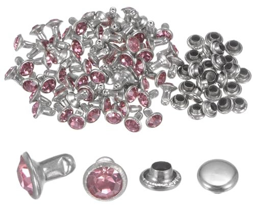 QUARKZMAN 100pz Rivetti in Cristallo da 6mm, Rivetti Strass Rapid Stud per Abbigliamento, Lavorazione Pelle, Arti Tessili, Decorazione Artigianato in Pelle Fai da Te, Rosa