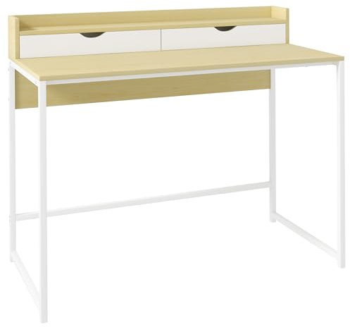 HOMCOM Mesa Escritorio Moderna Mesa de Ordenador con Estante de Almacenamiento y 2 Cajones Extraíbles para Oficina Estudio 106x50x89 cm Blanco