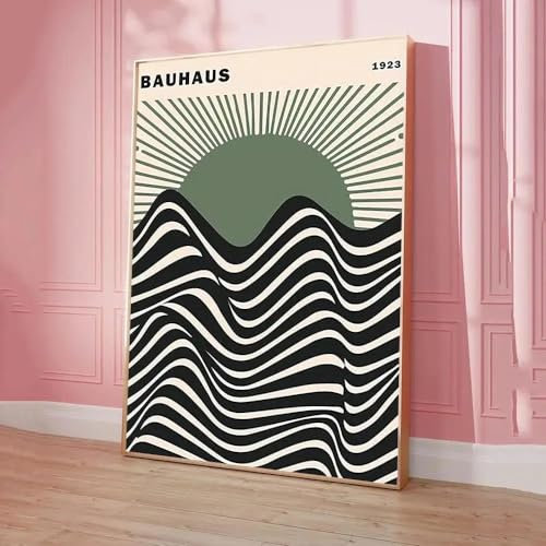 SHINERING Abstraktes Bauhaus-Poster Mit Grünen Farblinien, Modernes Poster, Klassische Vintage-Poster, Wandkunst, Retro-Poster Für Die Wanddekoration Zu Hause, A1 60X80Cm Kein Rahmen