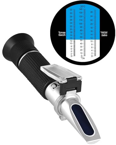 LAOYE Winzer Refraktometer Wein 0-32 Brix (Zucker) 0-140 Öchsle 0-27 KMW Öchslewaage Refraktometer Weinherstellung ATC Refractometer für Messung des Zuckergehalt zur Weinbau, DE-Anleitung