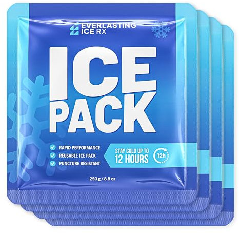 Rapid Performance Reusable Ice Packs for Lunch Boxes, Lunch Bags or Coolers | 4 Pack | Cold for Up to 12 Hours | Ice Packs for Cooler, Long Lasting for Camping, Outdoors & Beach