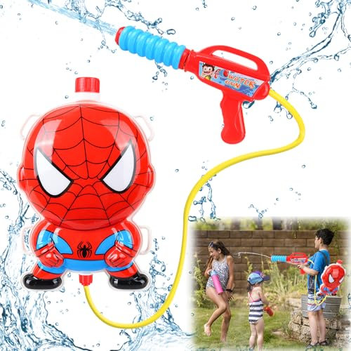 Wasserpistolen mit Tankrucksack für Kinder, Spiderman Wasserpistolen 1300ml, Wasserspritzpistole Kinder Großer Kapazität - Reichweite 10M, Spiderman Sommer Spielzeug für Garten Pool Party, Strand